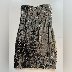 As U wish Women’s Seqined Embellished Strapless Mini Dress Black Sz M